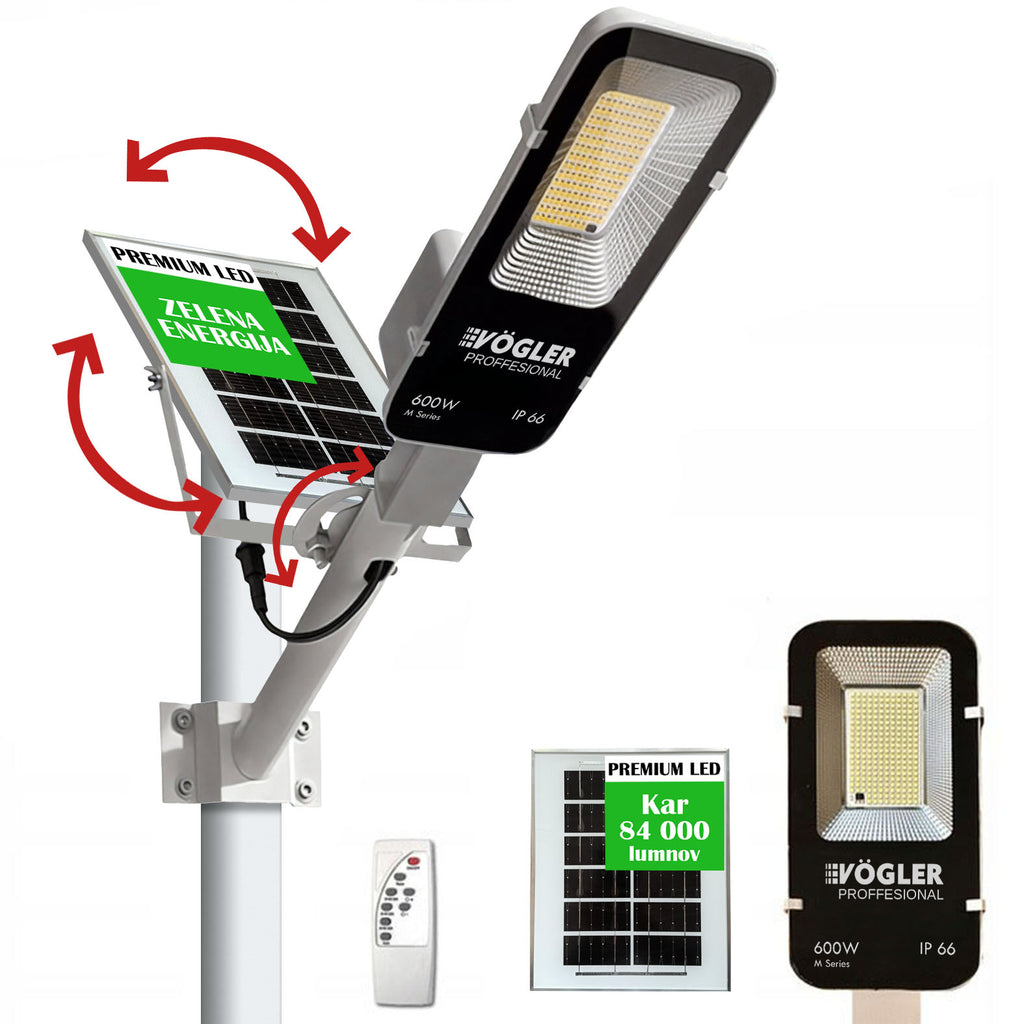 Zmogljiva solarna svetilka, senzor mraka, daljinsko upravljanje, Vögler Professional 600W