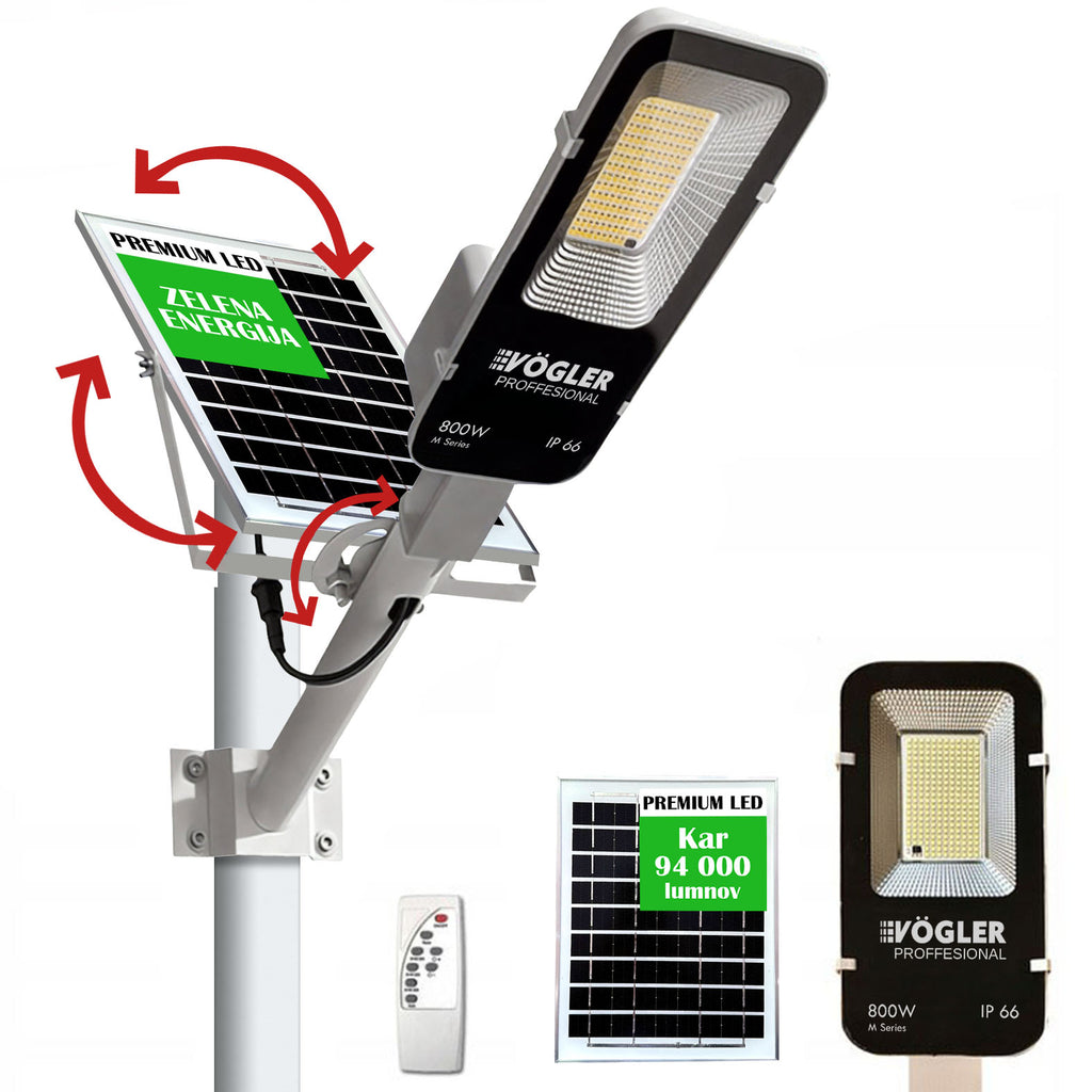 Zmogljiva solarna svetilka, senzor mraka, daljinsko upravljanje, Vögler Professional 800W