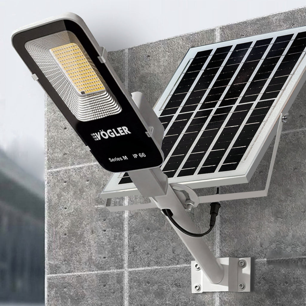 Galingas saulės energija varomas šviestuvas, prieblandos jutiklis, nuotolinio valdymo pultas, Vögler Series M 2000W