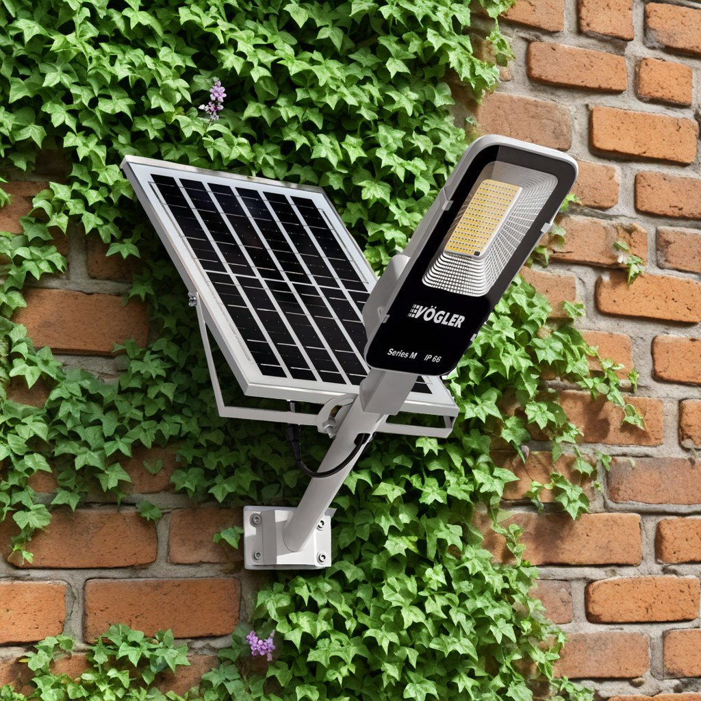 Galingas saulės energija varomas šviestuvas, prieblandos jutiklis, nuotolinio valdymo pultas, Vögler Series M 2000W