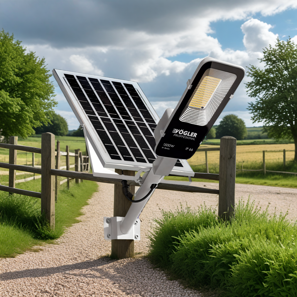 Zmogljiva solarna svetilka, senzor mraka, daljinsko upravljanje, Vögler Professional 1500W