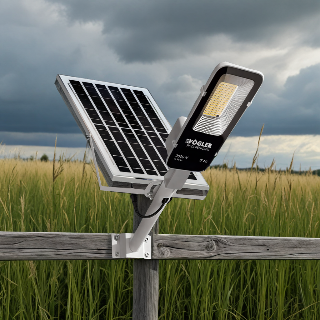 Zmogljiva solarna svetilka, senzor mraka, daljinsko upravljanje, Vögler Professional 2000W